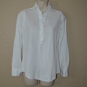 Sz XS Ann Mashburn White Cotton 1/2 Button Down Long Sleeve Blouse